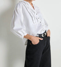 Nation LTD Amelia Ruffle Shirt in porcelain 1 - women's blouse - detail view
