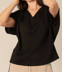 P.CILL V Neck Short Sleeve Top in black - women's t-shirt