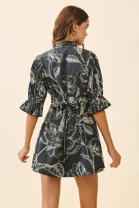 Tcec - Floral Print High Neck Ruffle Trim Mini Dress