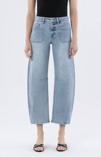 VERVET BY FLYING MONKEY High Rise Patch Pocket Barrel Jeans in blue - women's jeans - alternate view