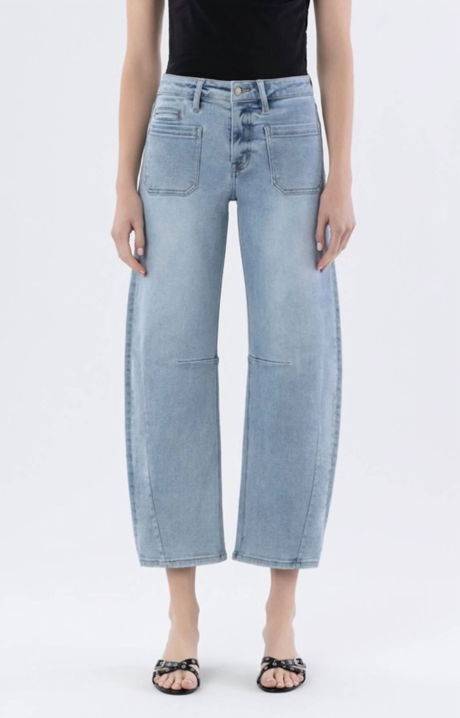 VERVET BY FLYING MONKEY High Rise Patch Pocket Barrel Jeans in blue - women's jeans - alternate view