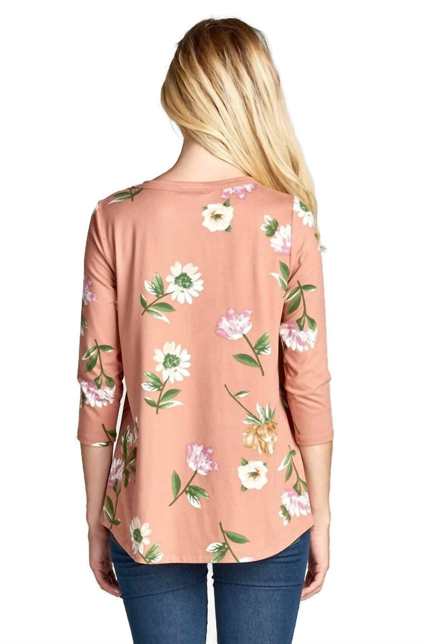Oddi - Lace Up Floral Brushed Knit Top