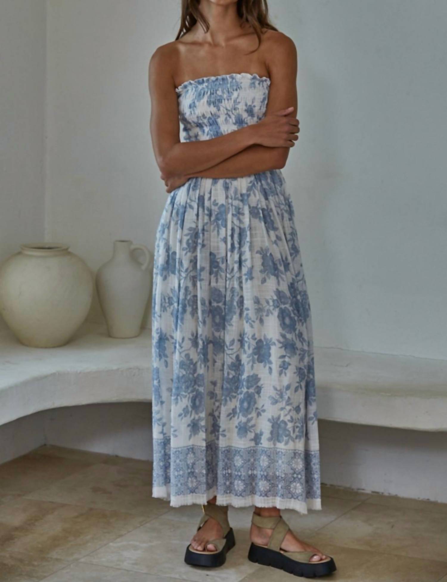 By Together - Floral Smocked Strapless Dress