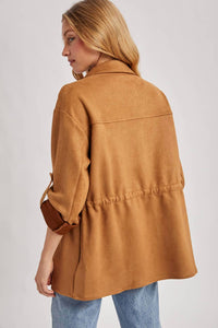 Bluivy - Faux Suede Button Down Roll-up Sleeve Shacket