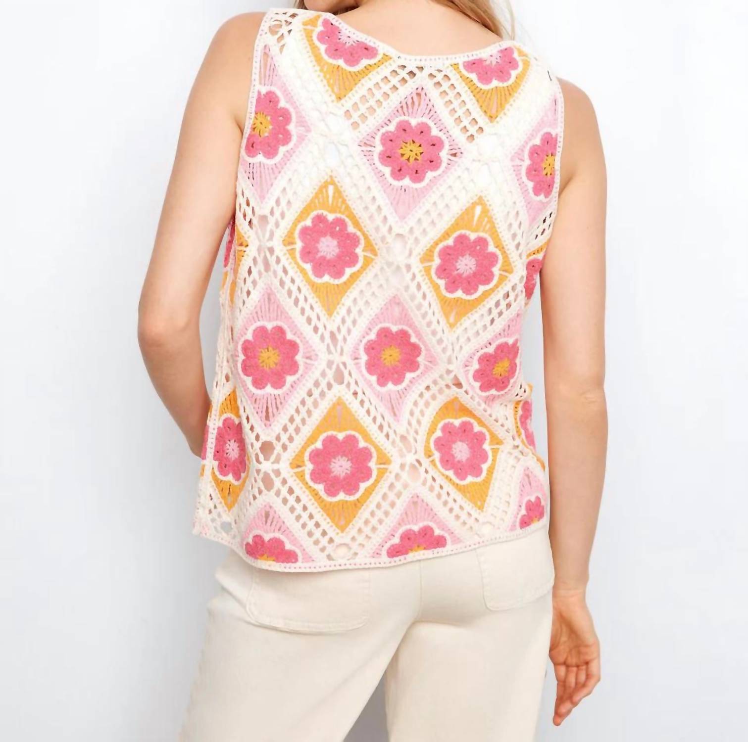 Charlie B - Sleeveless Crochet Cotton Blend Top