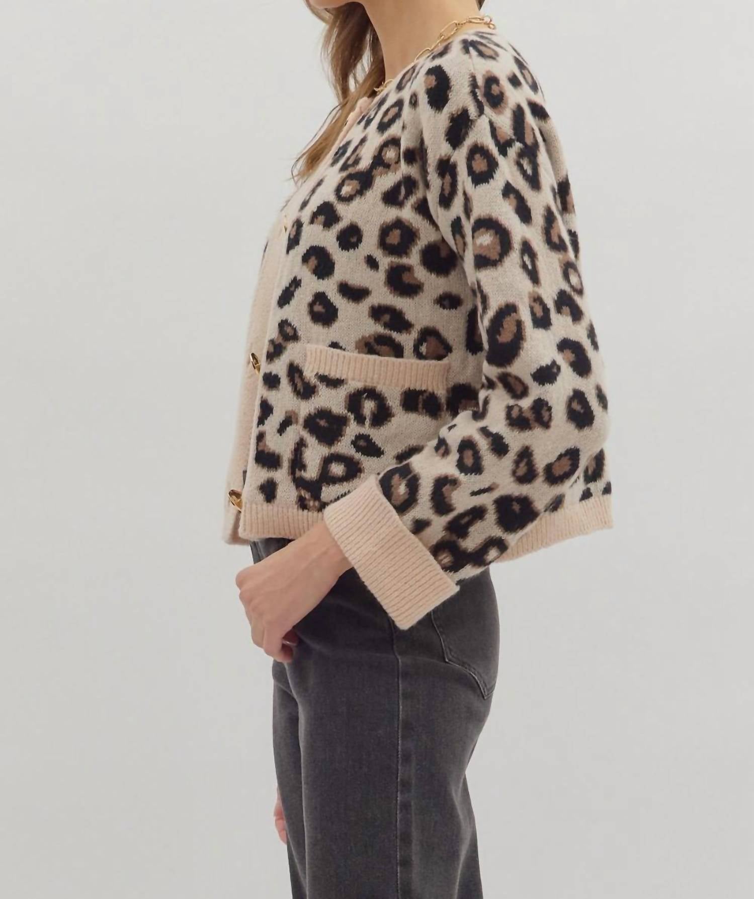 entro Luxe Knit Cardigan in leopard - women's cardigan - alternate view