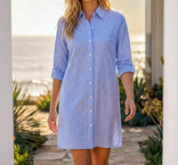 Karen Kane - Stripe Roll-Tab Embellished Shirtdress