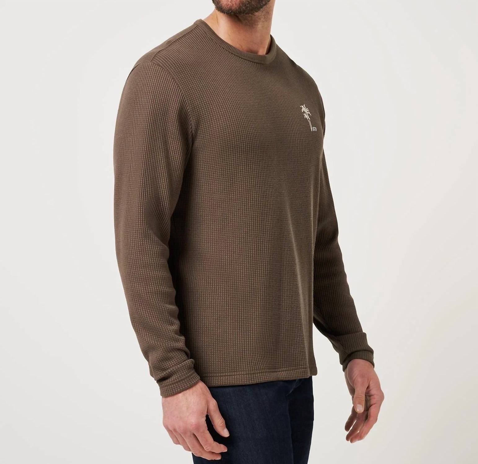 TravisMathew Souvenir Stand Pullover T Shirt in chocolate brown - men's long sleeve top - alternate view
