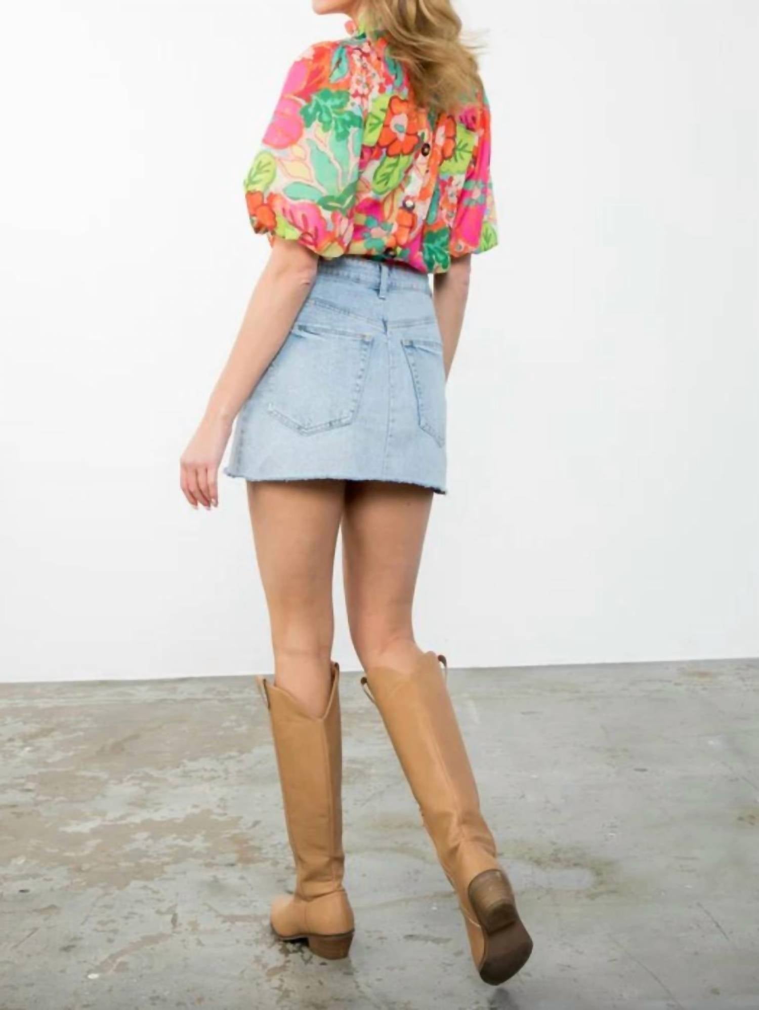 THML Puff Sleeve Floral Print Top in coral - women's blouse - alternate view