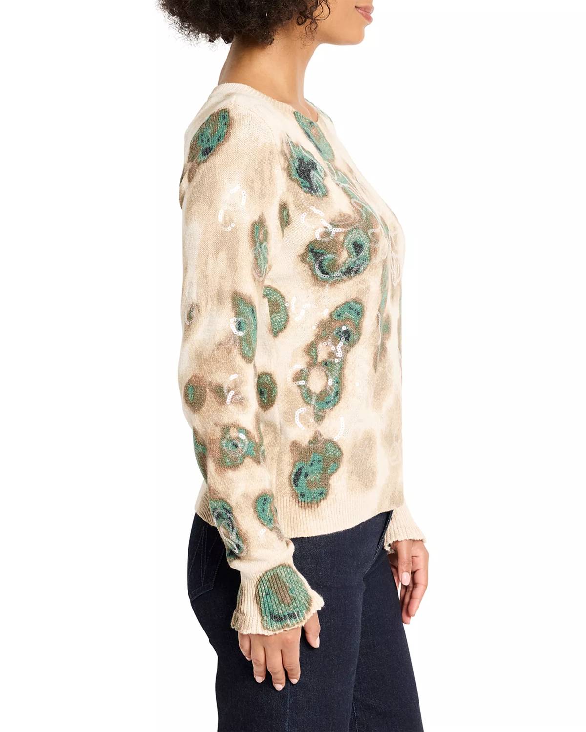 Nic + Zoe Camo Shine Crew Neck Sweater in neutral multi - women's long sleeve top - alternate view