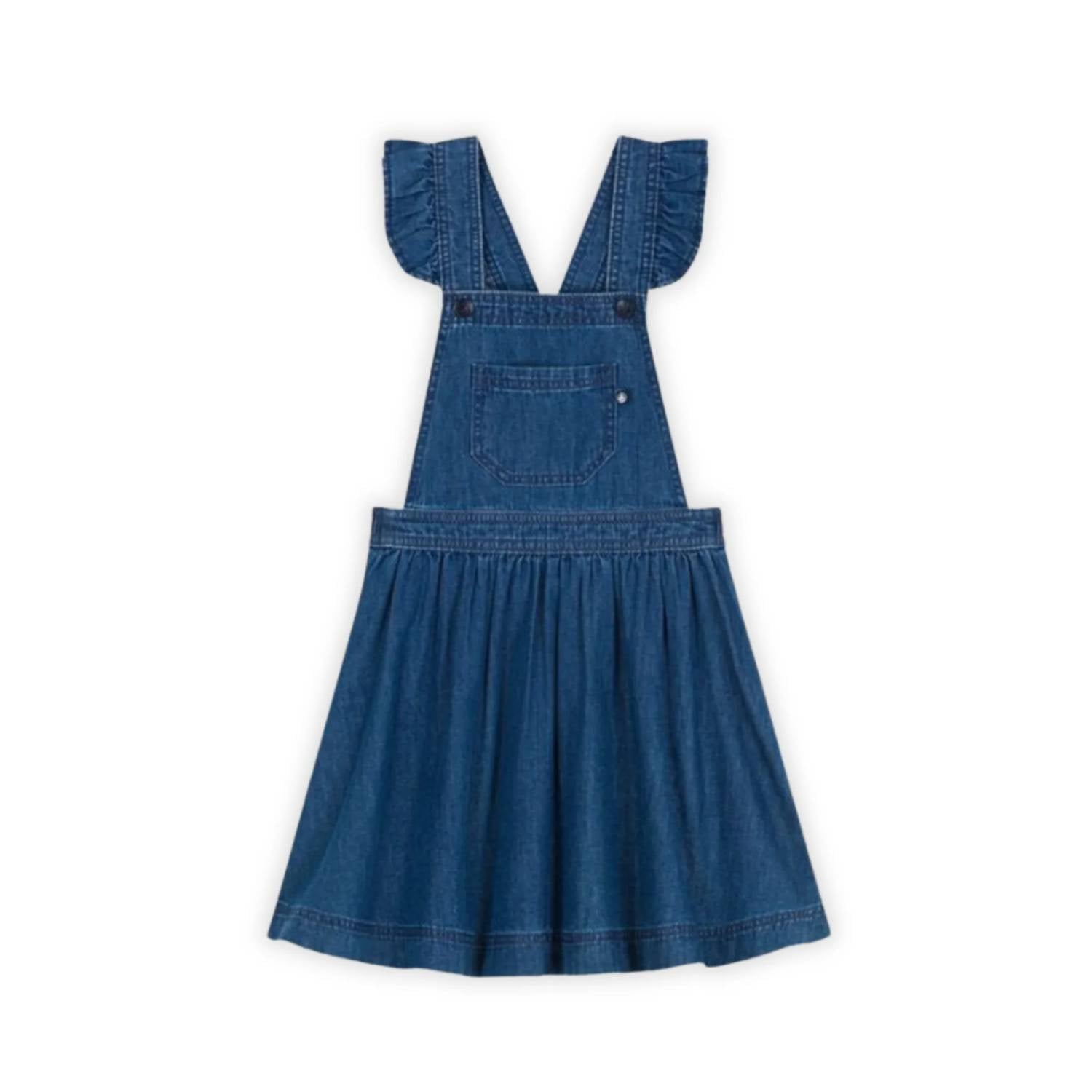 Petit Bateau - Girls Denim Sleeveless Pinafore Dress