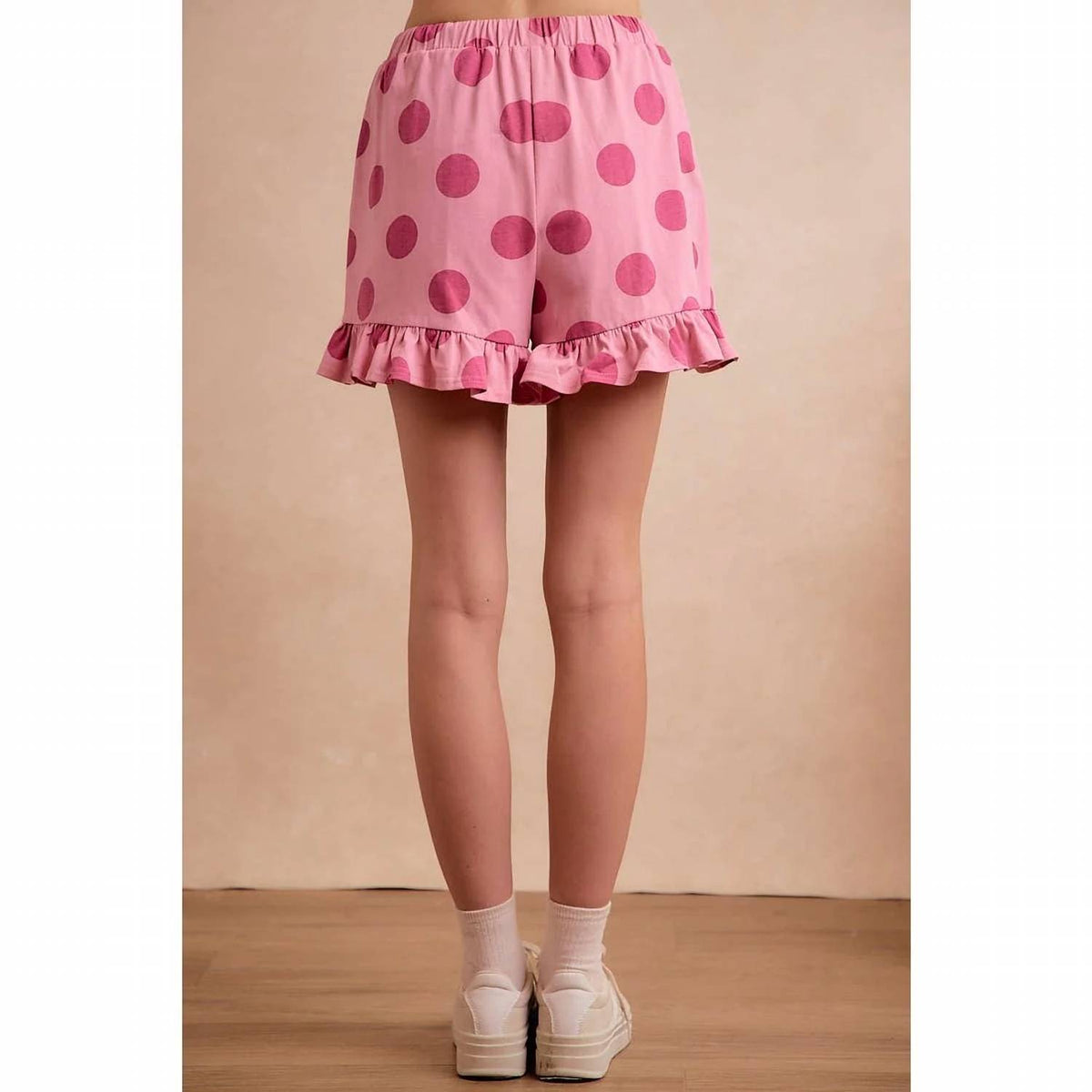 Bibi - Polka Dots Printed Ruffled Detail Top And Shorts Set