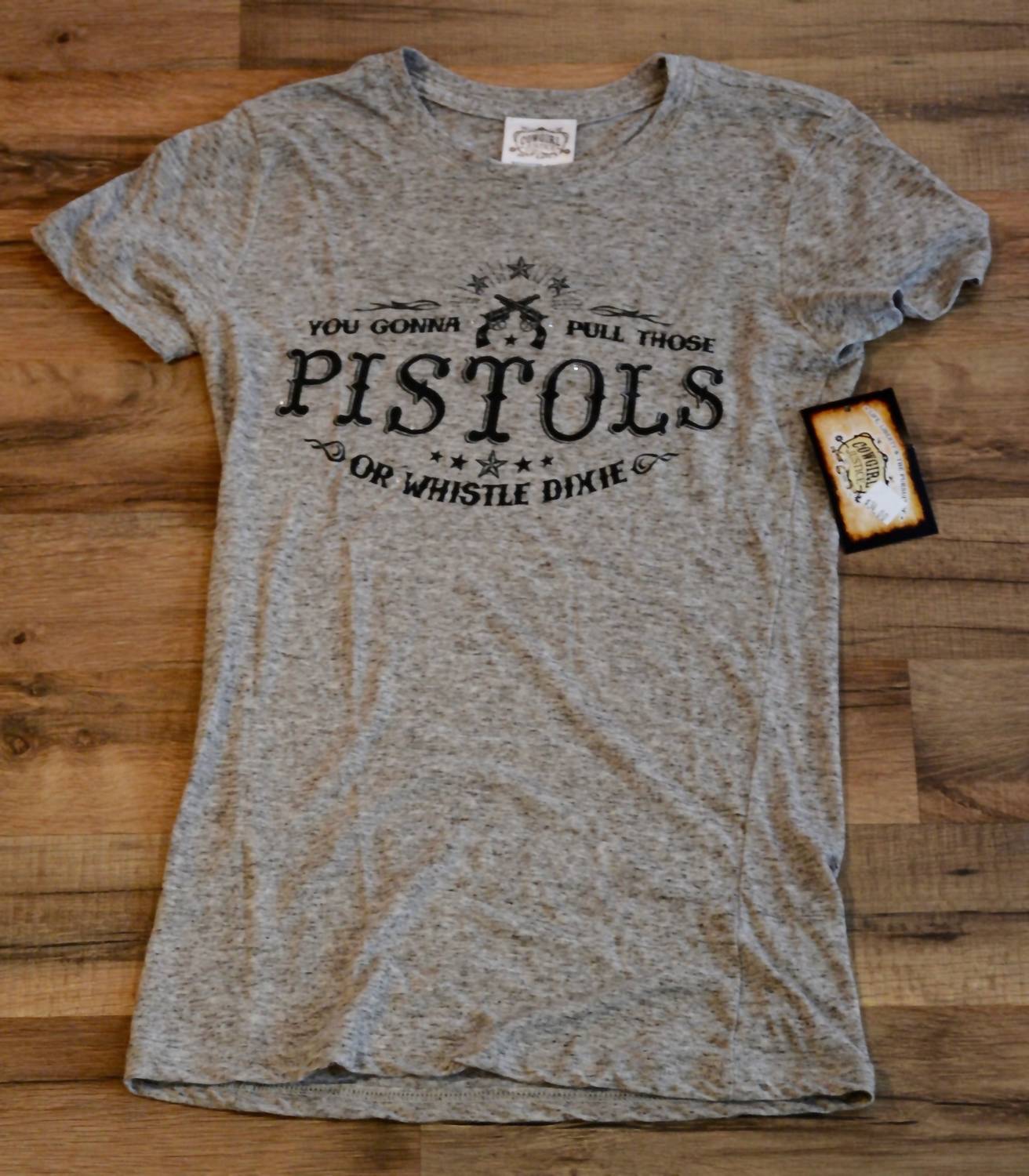Cowgirl Justice You Gonna Pull Those Pistols Tee in light gray - women's t-shirt - view 4