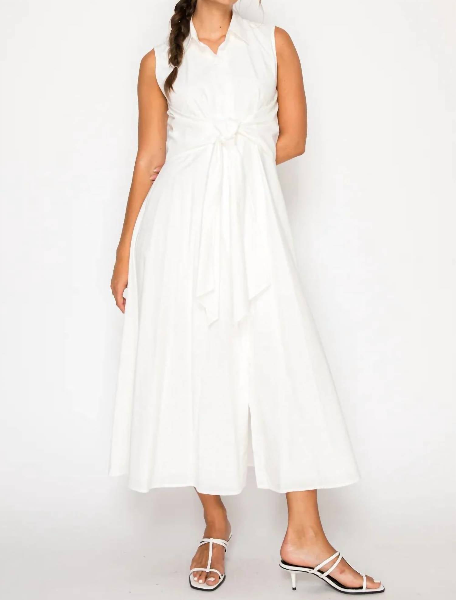 Meet Me In Santorini - Poplin Tie Midi Dress