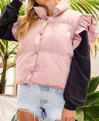 Bucketlist - Ruffle Sleeve Crop Down Vest