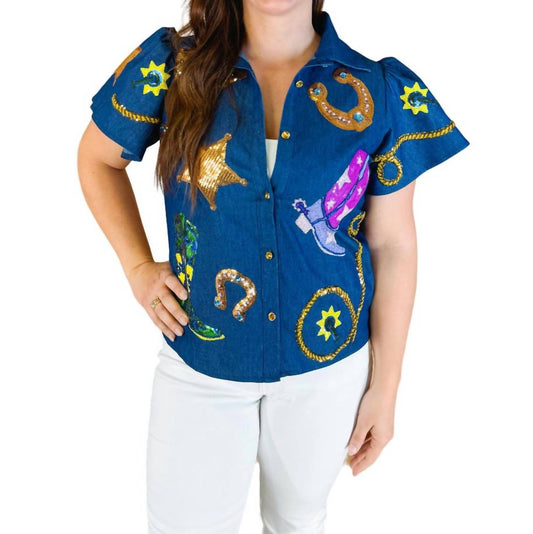 Queen Of Sparkles - Denim Cowgirl Icon Top