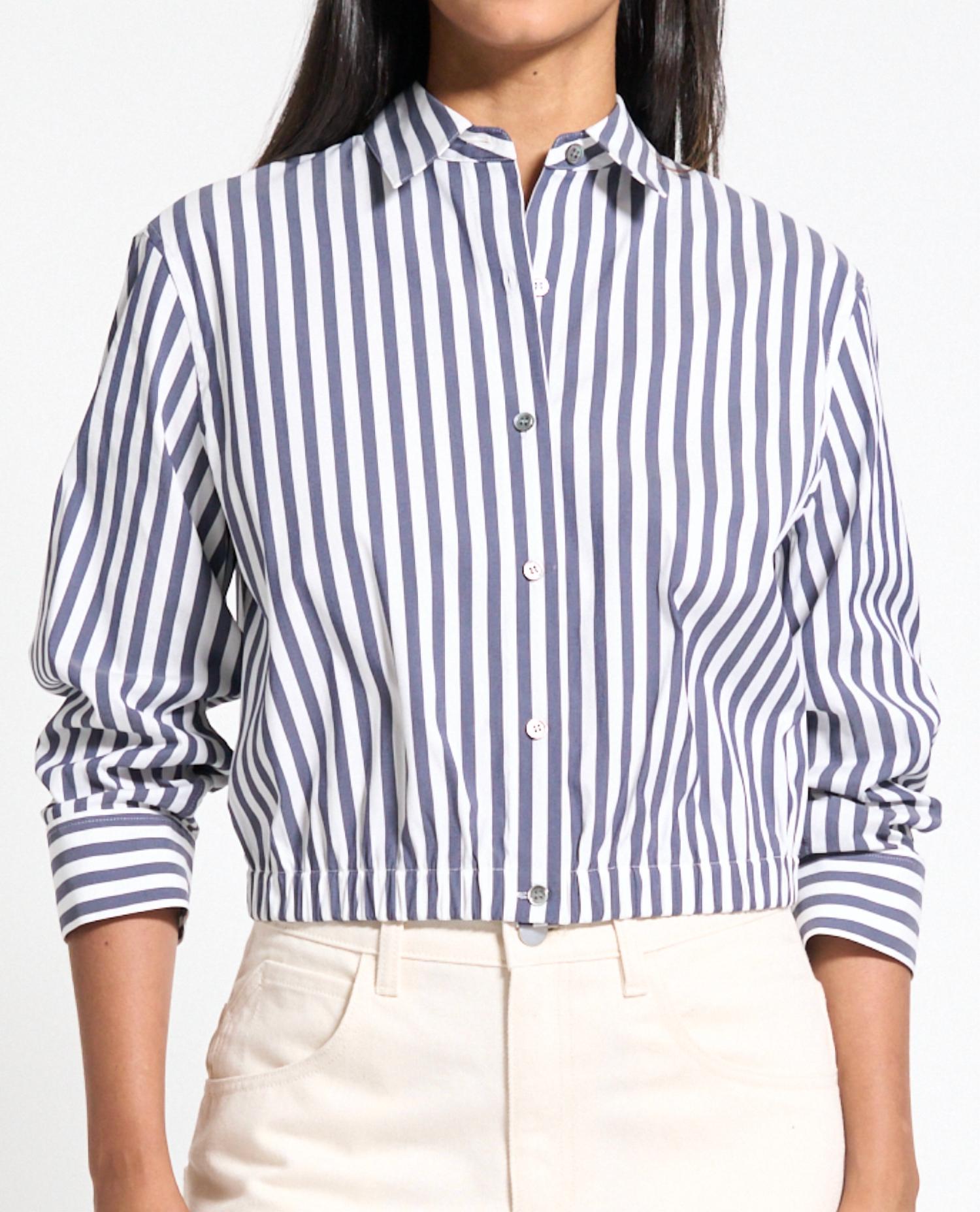 Theory - Stripe Cropped Button-front Shirt