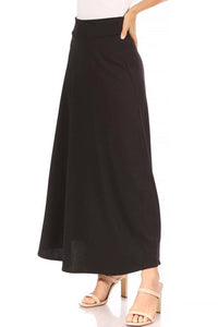 Moa Collection - Women's Casual Solid Flare A-line Long Skirt