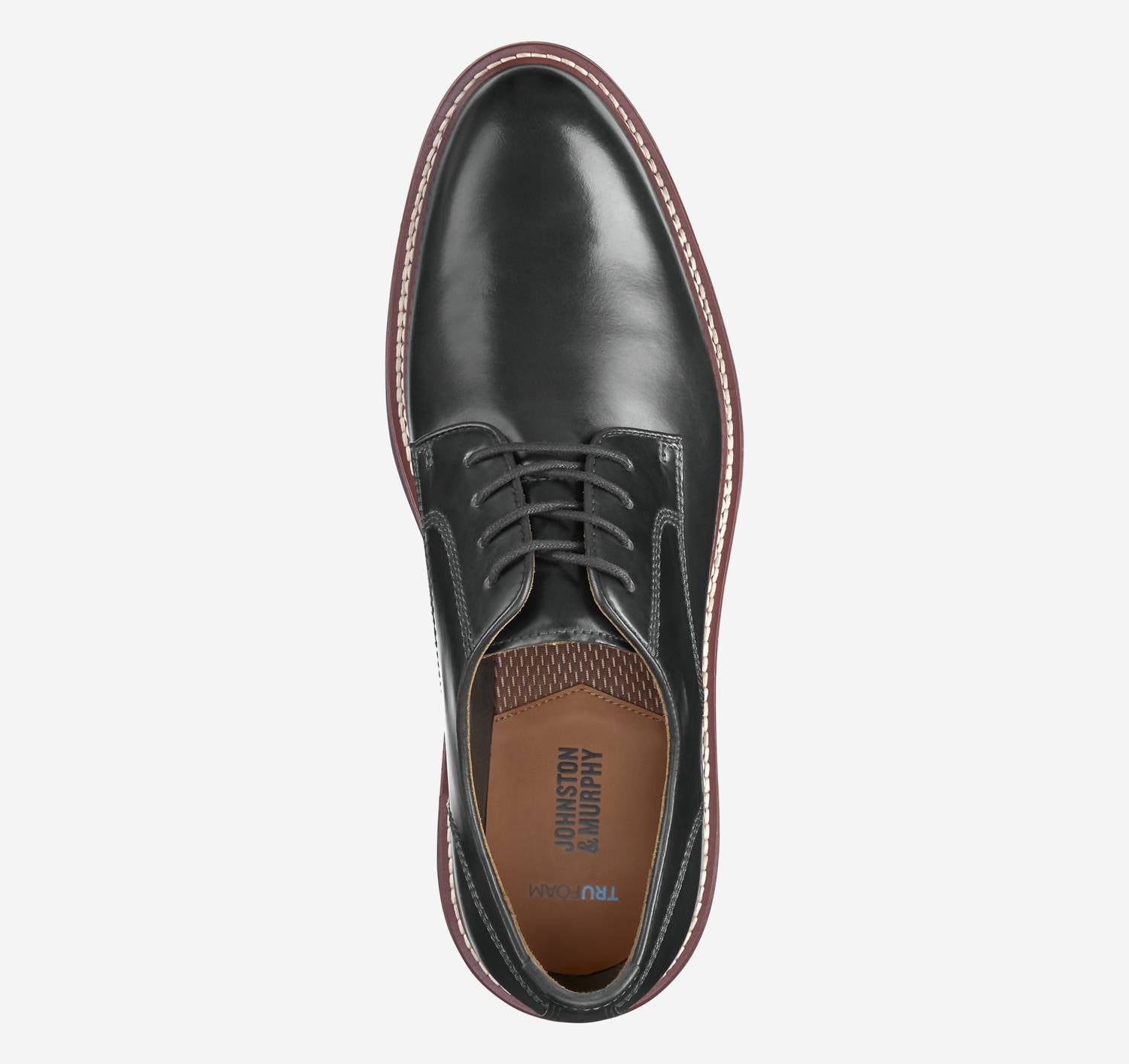 JOHNSTON & MURPHY Men's Upton Dress Plain Toe Oxfords in black full grain - men's shoe - detail view