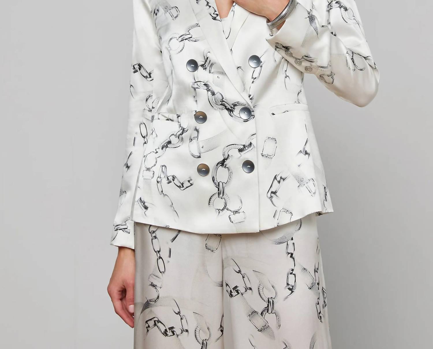 L'Agence Colin Silk Blazer in ivory grey faded chain - women's jacket