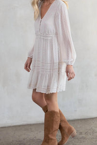 LOVESTITCH Women's Dreamy Sheer Swiss Dot Long Sleeve Mini Dress in gardenia - women's dress - alternate view