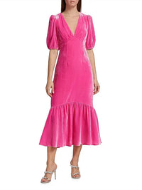 Rhode - Ester Puff-sleeve Velvet Midi-dress