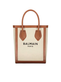 Balmain - Women's Leather Trimmed Canvas Tote Bag