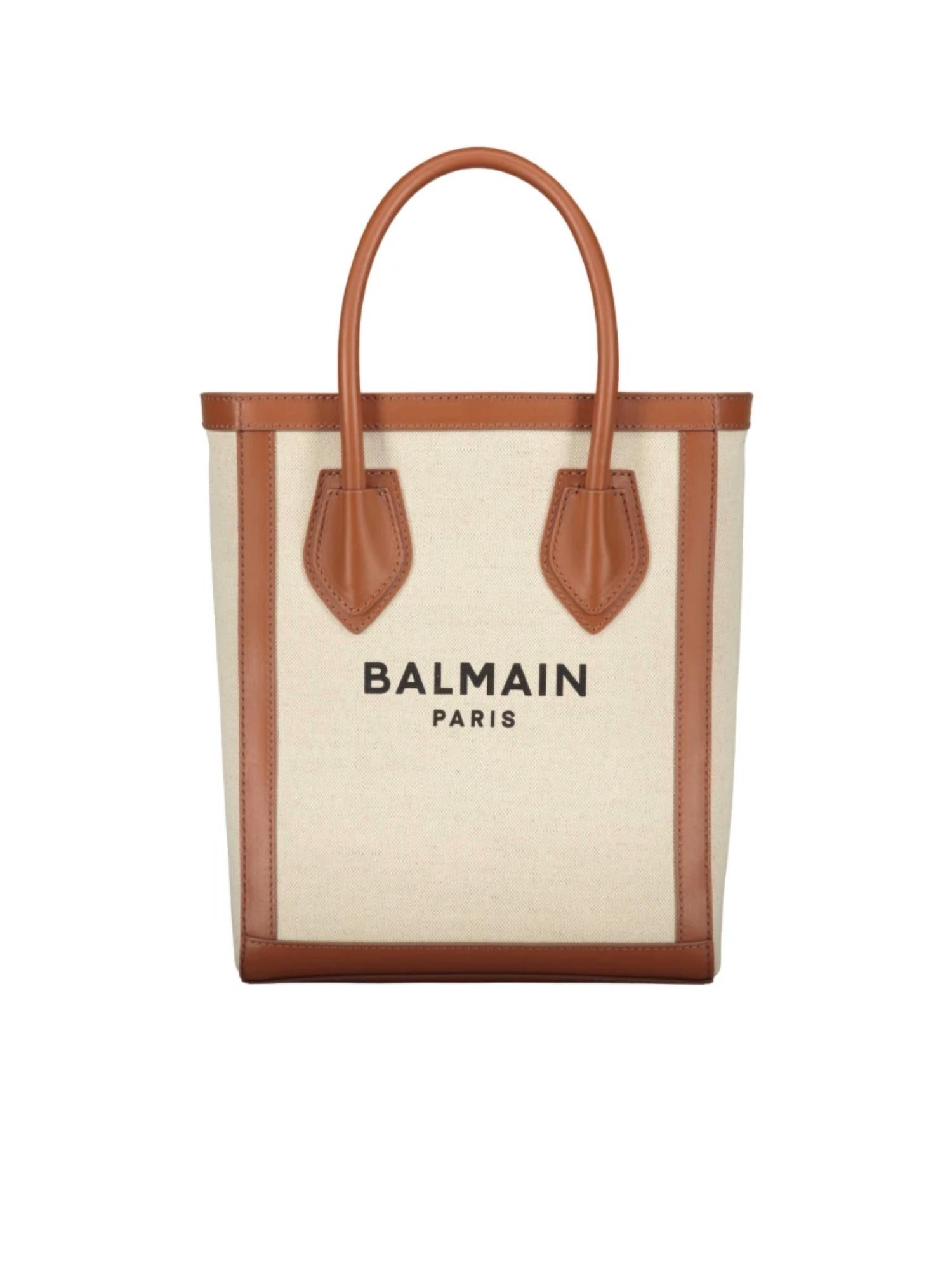 Balmain - Women's Leather Trimmed Canvas Tote Bag