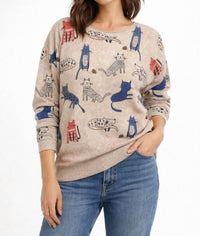 Shana Apparel Cat Print Sweater - women's sweater