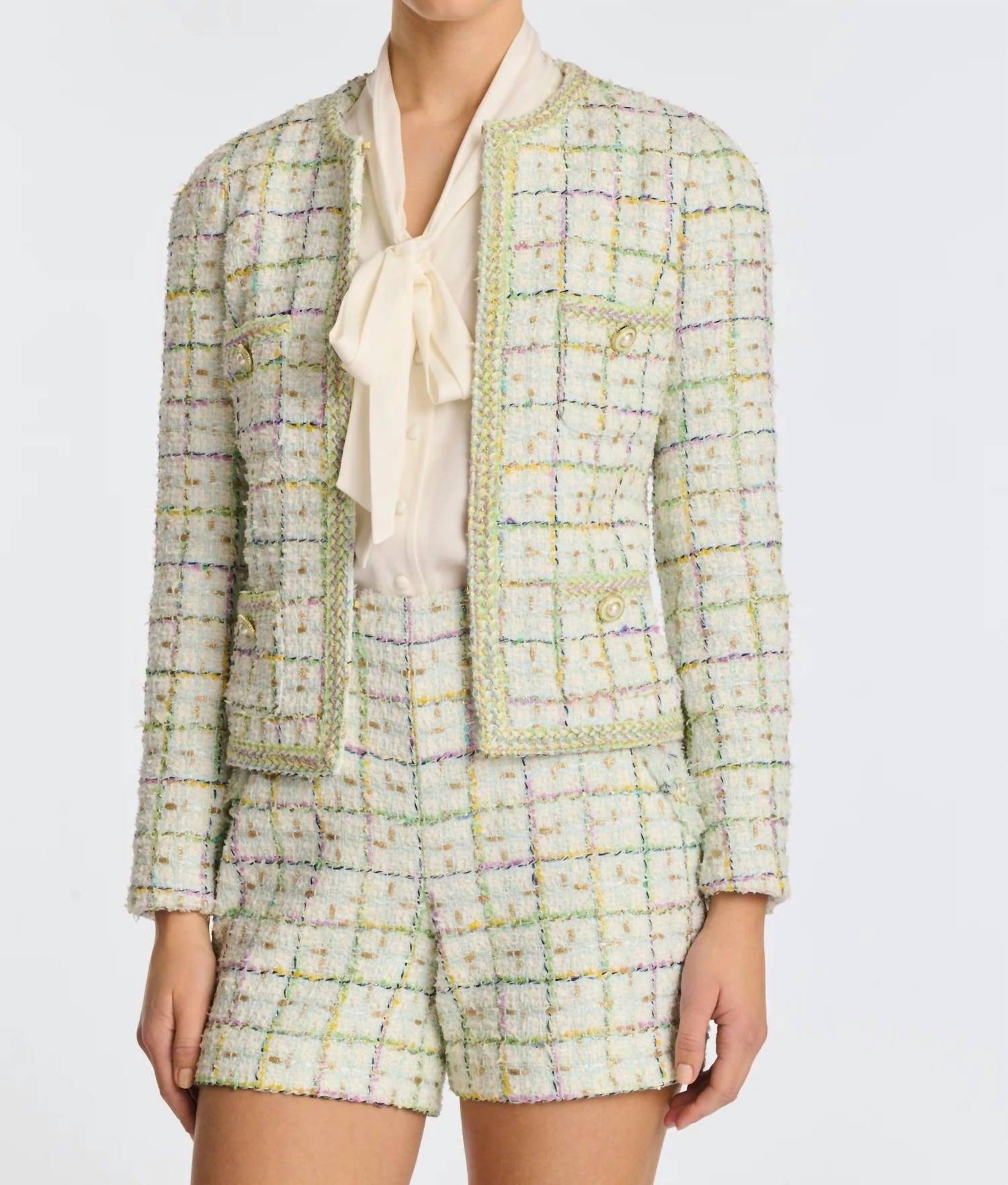 Weill - Pastel Tweed Jacket With Braided Trim