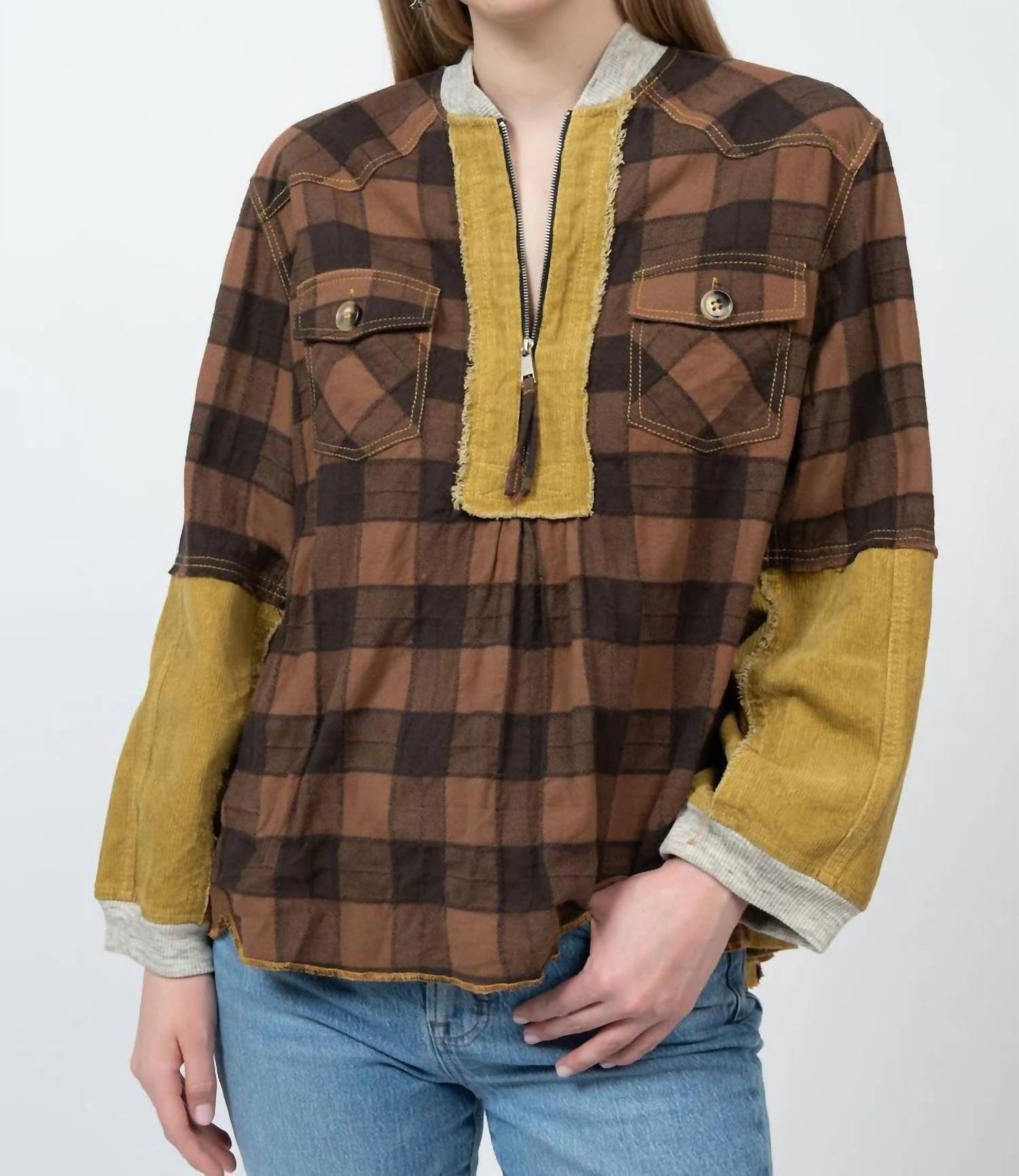 Ivy Jane - Buffalo Check Zip Popover Top
