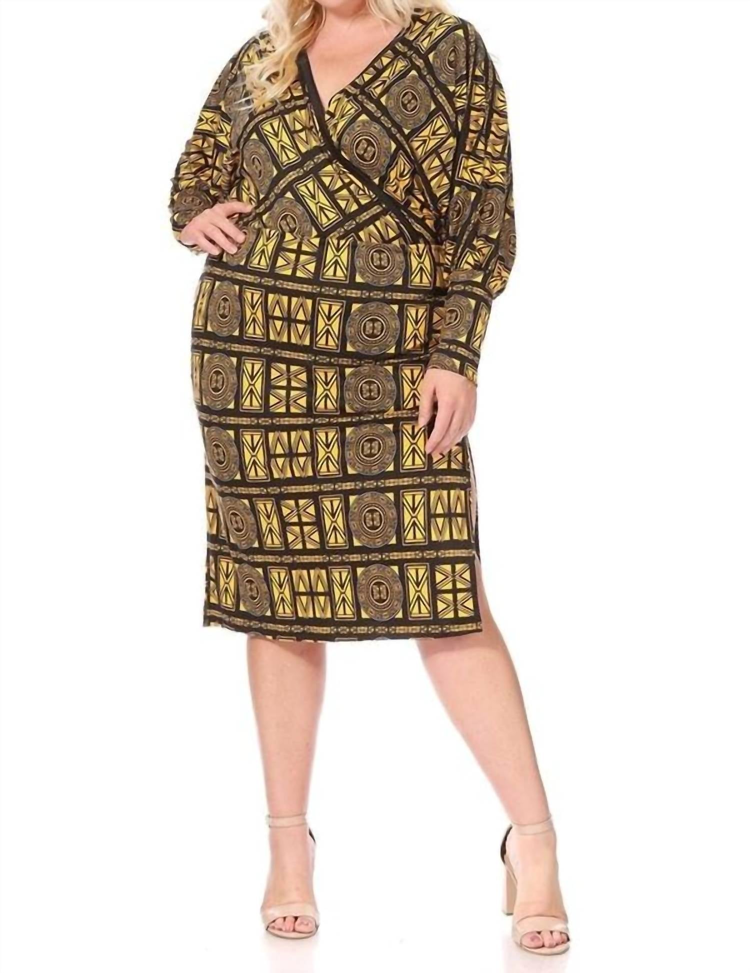 Karen T Design Nina Serenity Midi Dress in beige multi - women's dress