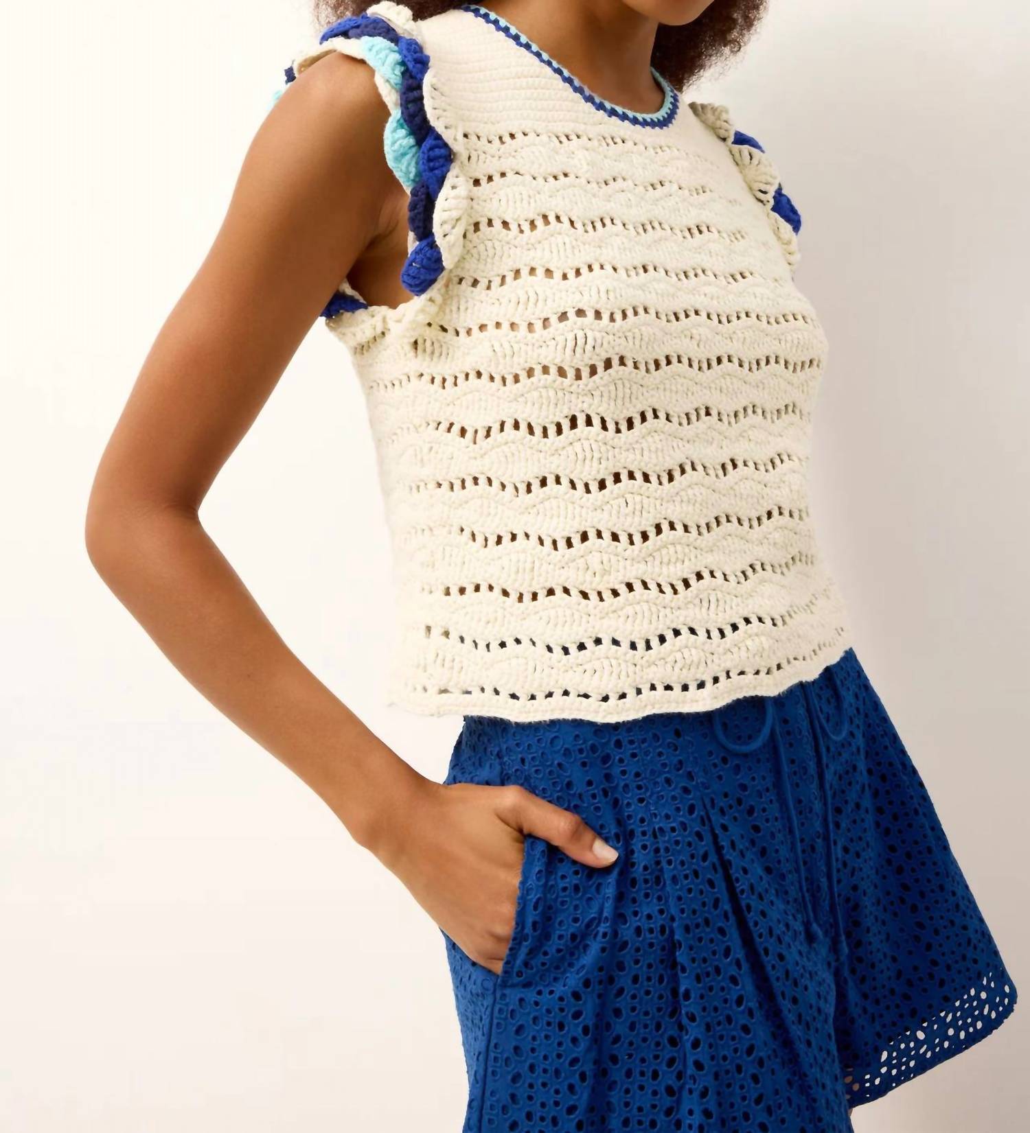 Marie Oliver Zurich Top in white blue - women's shirt