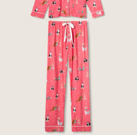 PJ Salvage Let's Get Fizzical 3-piece Flannel Pajama Set in dark coral - women's sleepwear - view 4