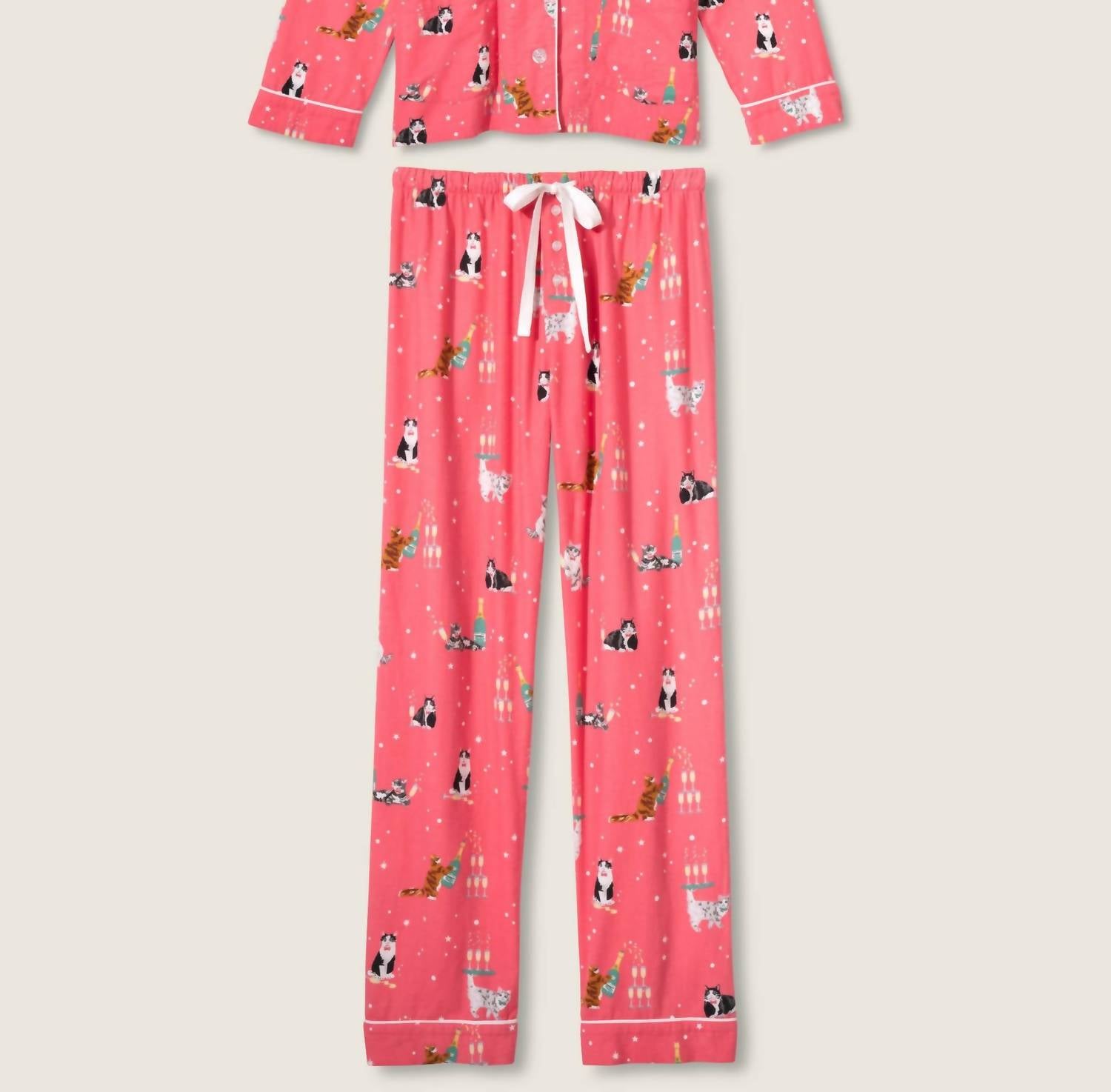 PJ Salvage Let's Get Fizzical 3-piece Flannel Pajama Set in dark coral - women's sleepwear - view 4