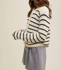 Another Love - Stripped Button Front Crochet Cardigan