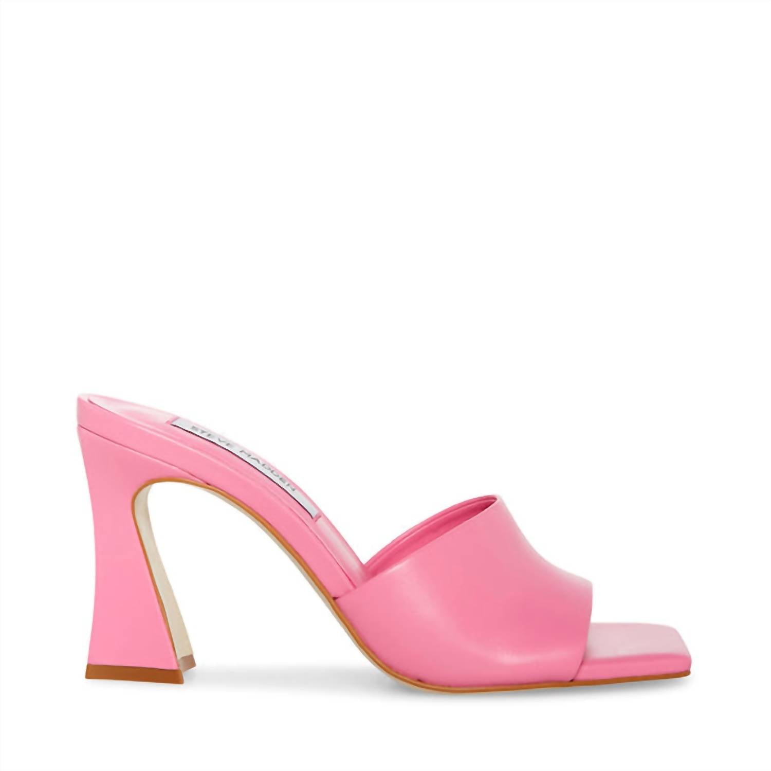 STEVE MADDEN Women's Fairfax Square Toe Mules Hi Heels in pink leather - women's heels