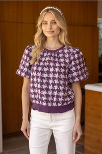 Voy - Houndstooth Velvet Contrast Band Top