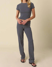 Olivaceous - Pepper Stripe Knit Pants Set
