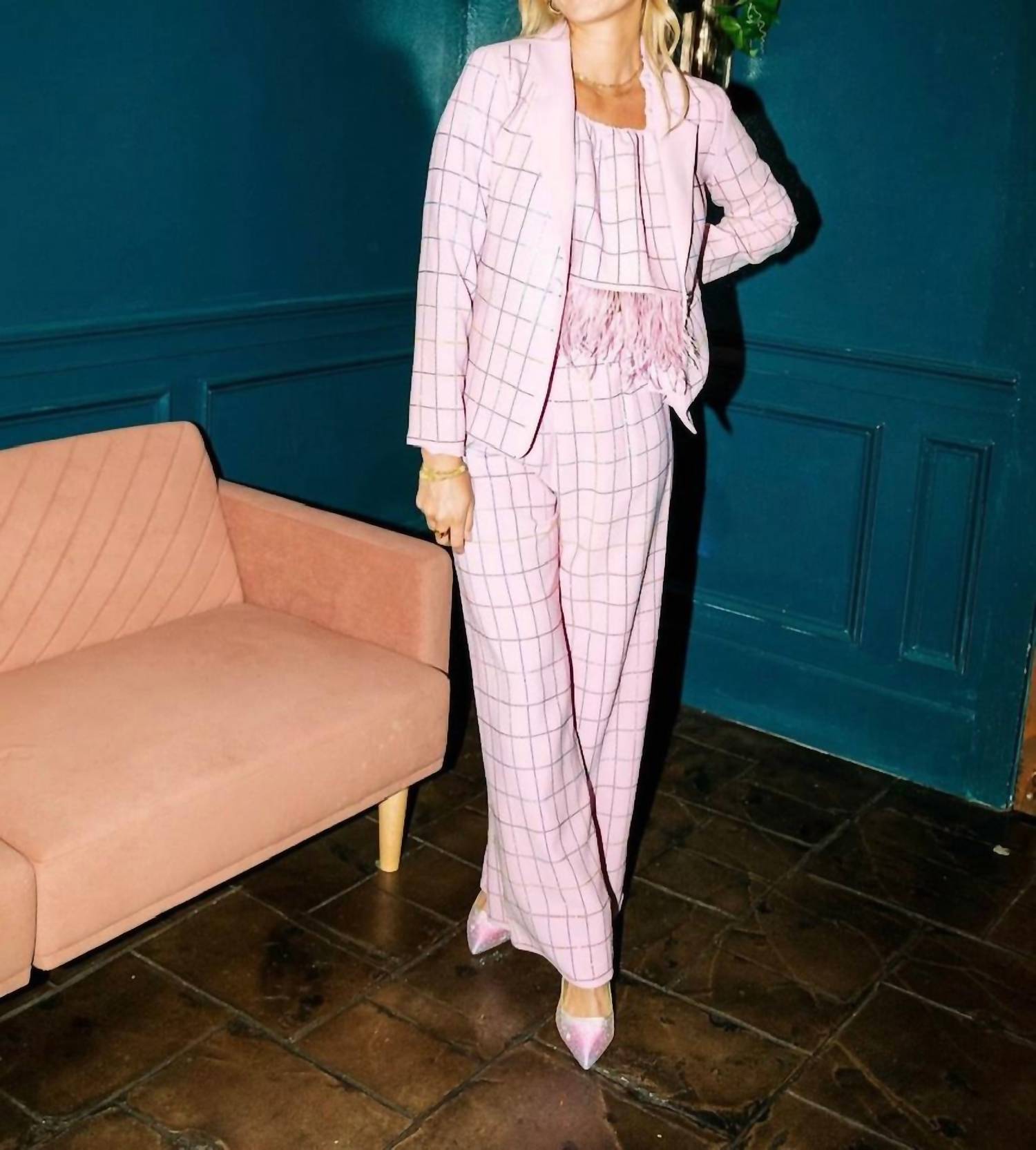 QUEEN OF SPARKLES Plaid Pant in pink - women's pants - detail view