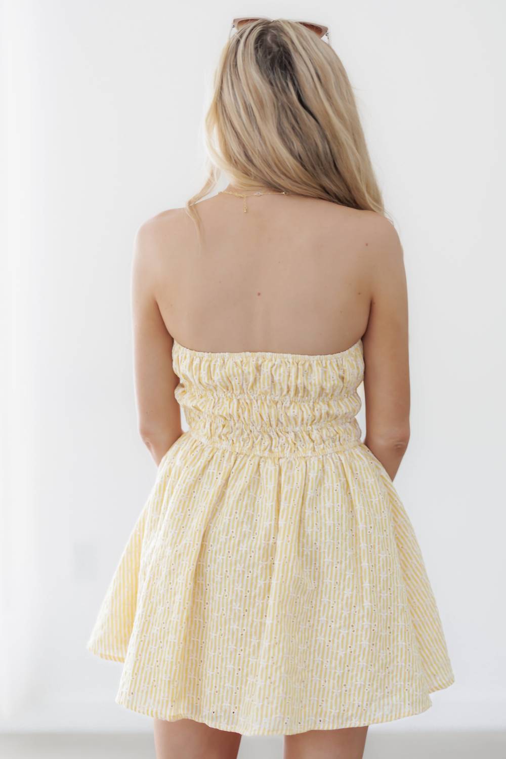 LE LIS Taryn Mini Dress in yellow white stripe - women's dress - alternate view