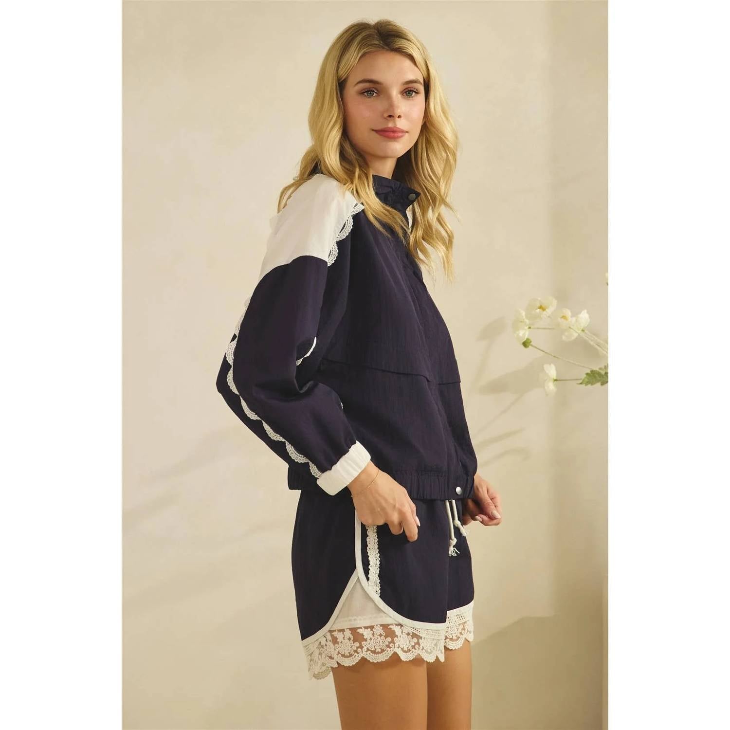 Veveret - Lace And Mesh Inset Track Jacket