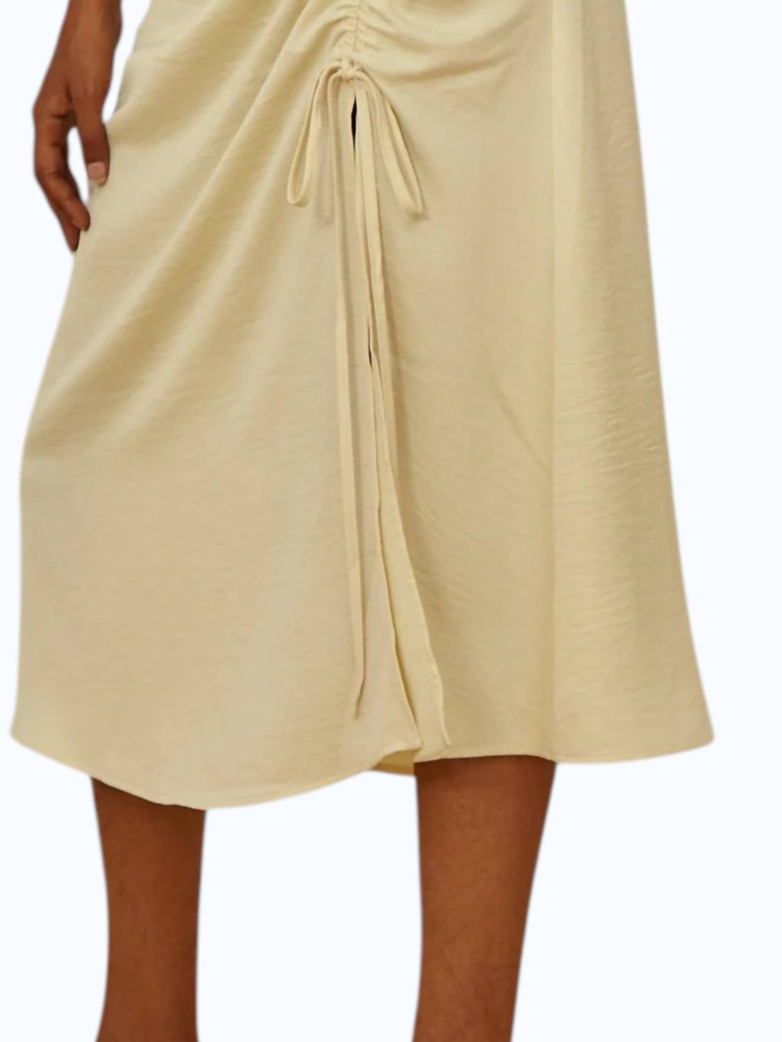 PROJECT SOCIAL T Ruched Midi Dress in butter - women's dress - detail view