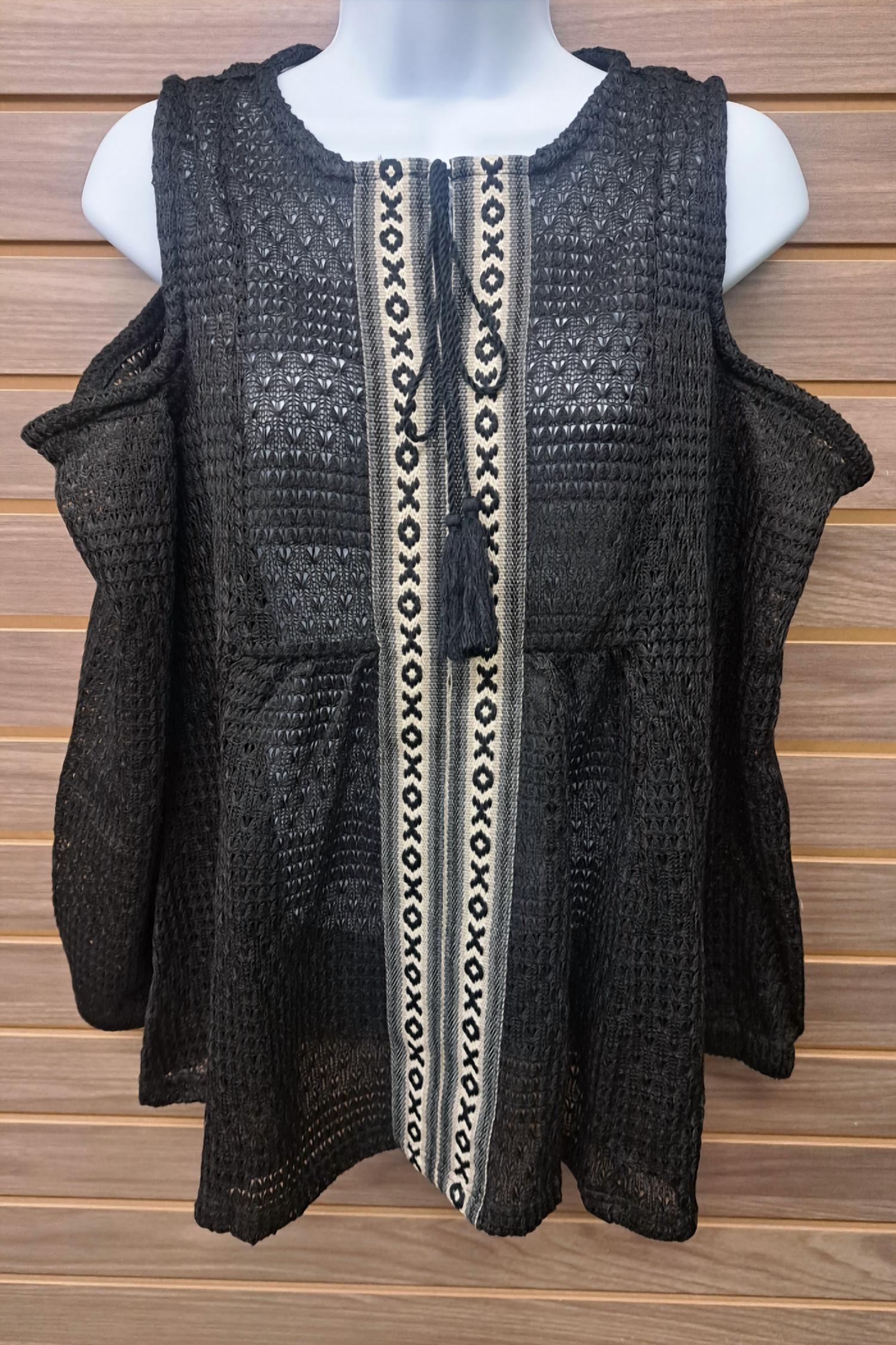 Simply Noelle - Women's Cold Shoulder Tie At Neck Long Sleeved Top