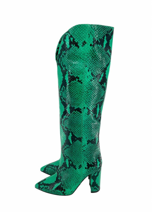 Paris Texas - Women Snake Print Leather Tall Boots