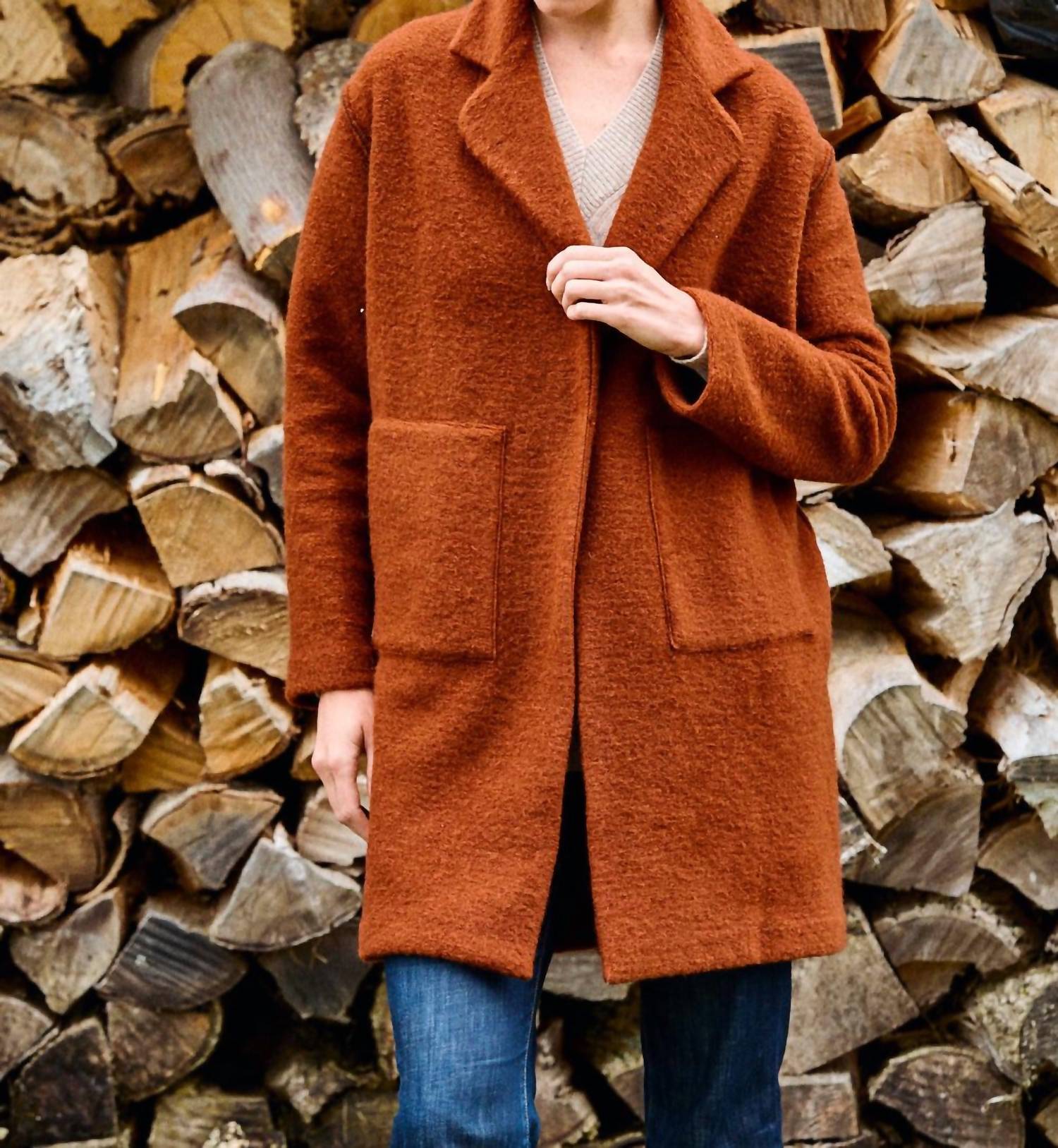 SARA CAMPBELL Chloe Dropped Shoulder Coat in chestnut - women's jacket - view 6