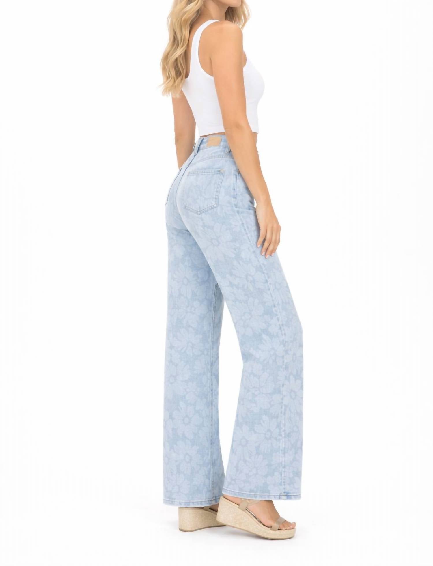 Risen - Sunwashed Petal Floral Wide Leg Jean