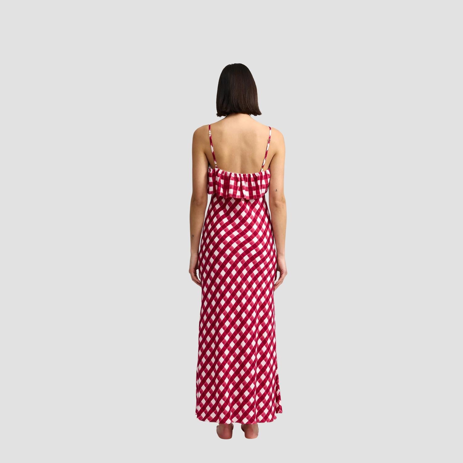 Aston Studio Sylvie Maxi Dress in cherry gingham - women's dress - detail view