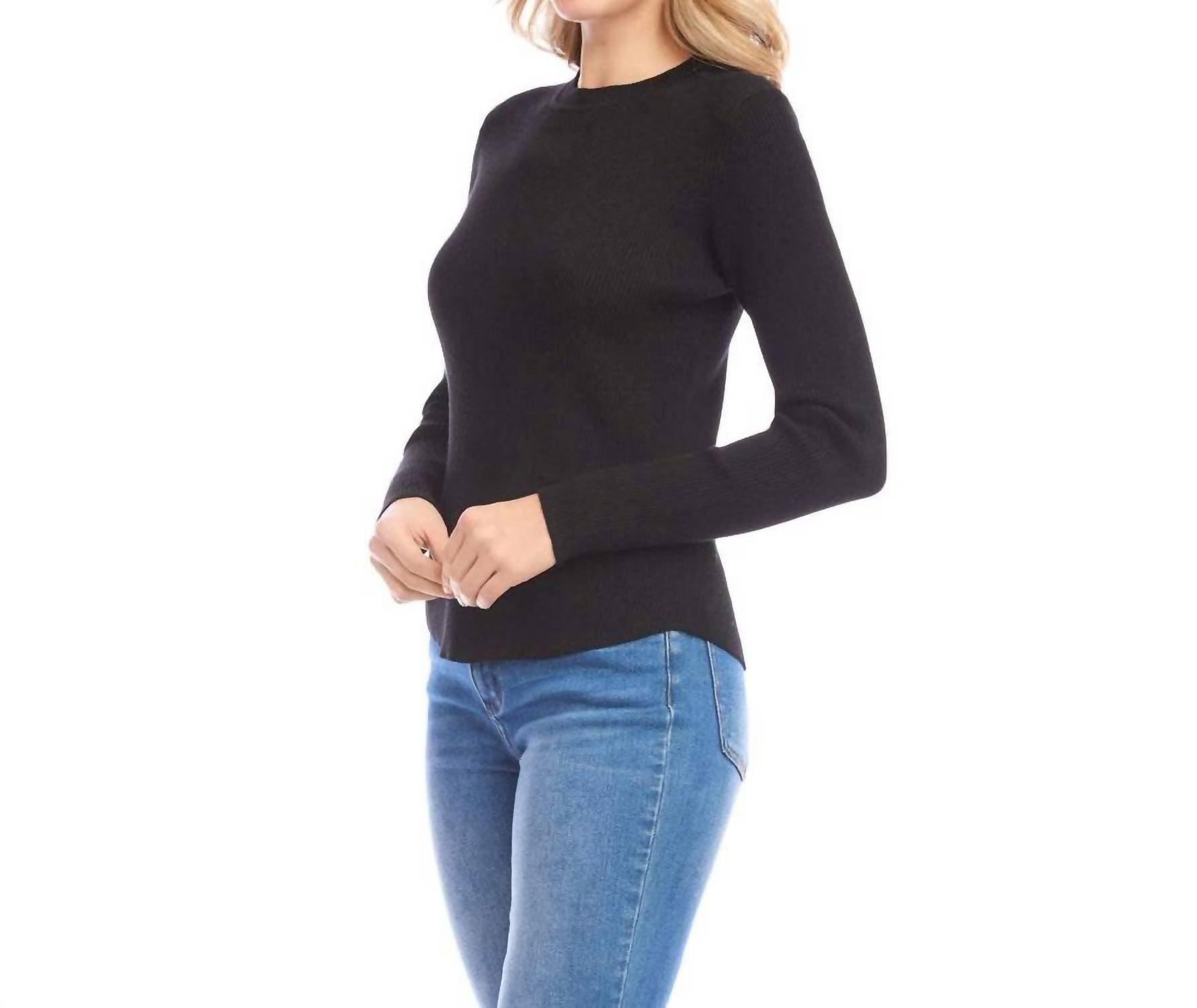 Karen Kane Ribbed Crewneck Sweater in black - women's sweater - alternate view