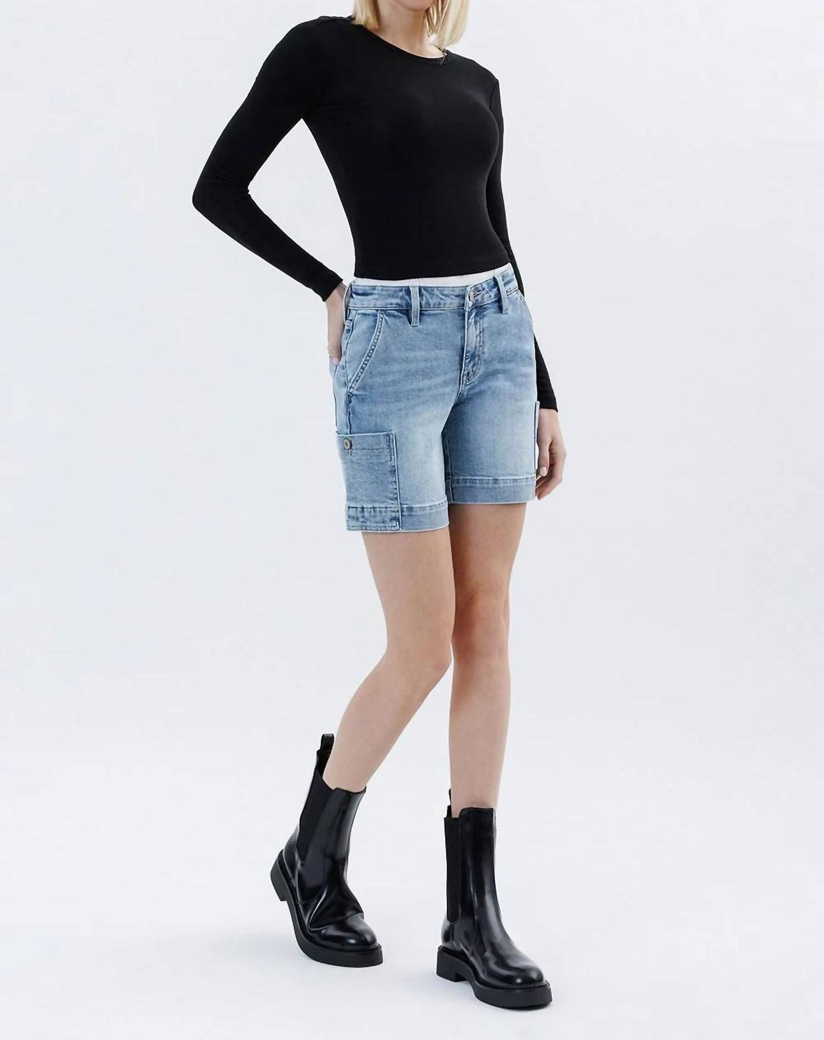 Vervet By Flying Monkey - Mid Rise Pocket Detail Wide Bermuda Shorts